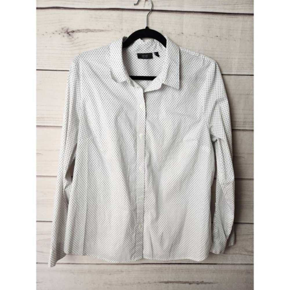 Apt 9 Essentials Womens Button Down Shirt Off White Black Dots Long Sleeve 16